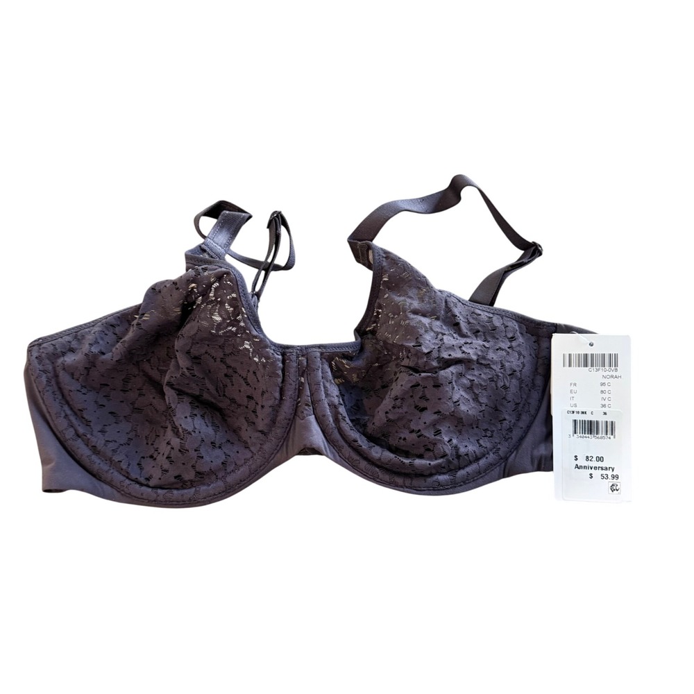 Chantelle Perfect Fit Lace Bra Womens Full Coverage Underwire Ink Purple 36C NWT